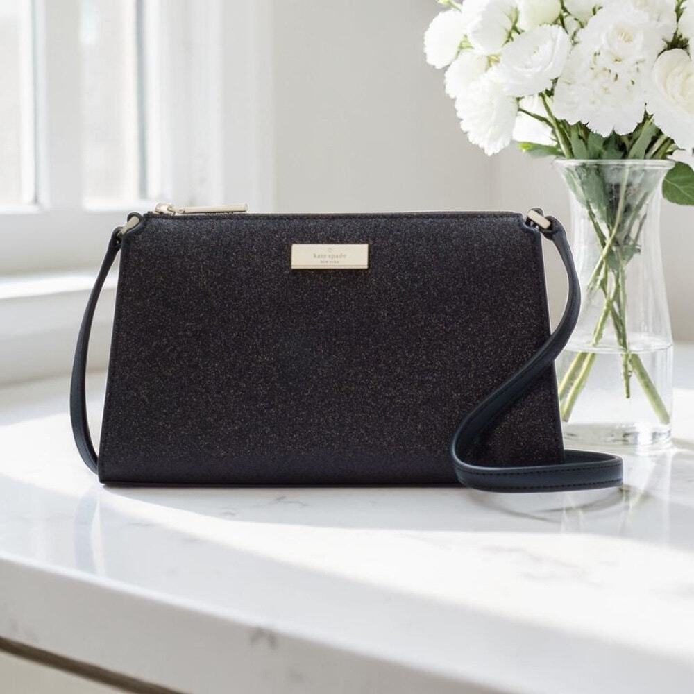 Kate Spade Kenzie Limited Edition Glitter Mini Crossbody in Black KK034